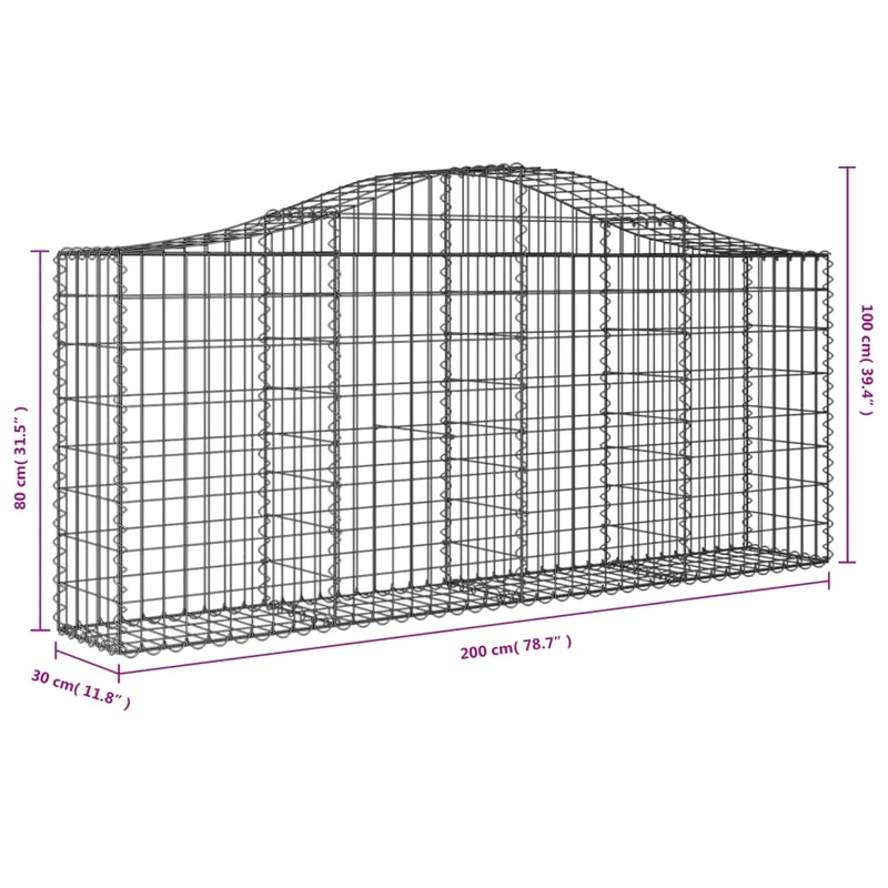 Cestas De Gaviones 6 Uds Forma De Arco Hierro 200x30x80/100 Cm