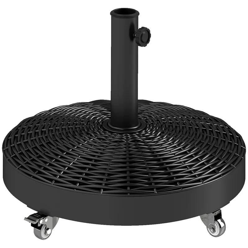 Outsunny Base para Sombrilla Redonda Soporte para Parasol con Ruedas Pie para Sombrilla con Relleno de Cemento Peso 25 kg para Jardín Terraza Negro