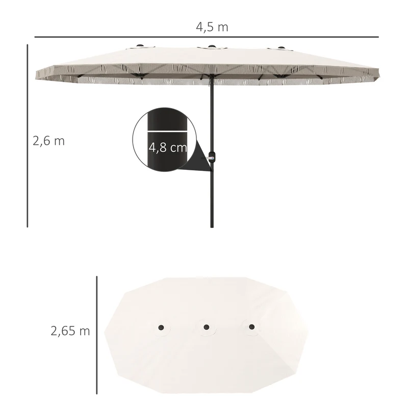 Outsunny Sombrilla Doble 4,5x2,65 m Sombrilla Terraza Exterior con Manivela Manual Resistente al Agua y Protección UV30+ Sombrilla Grande para Terraza Playa Piscina Crema