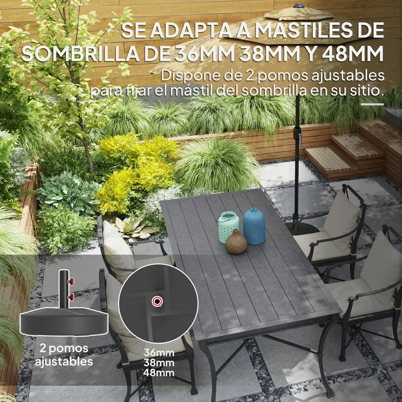 Outsunny Base para Sombrilla Redonda Soporte para Parasol Pie para Sombrilla Rellenable con Agua 25L o Arena 30kg para Jardín Terraza Negro