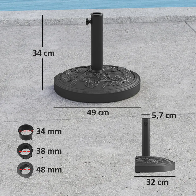 Outsunny Base para Sombrilla Semicircular Soporte para Parasol Pie para Sombrilla con Relleno de Cemento Peso 12 kg para Jardín Terraza Negro