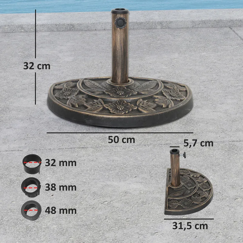 Outsunny Base para Sombrilla Semicircular Soporte para Parasol Pie para Sombrilla con Relleno de Cemento Peso 9,5 kg para Jardín Terraza Bronce