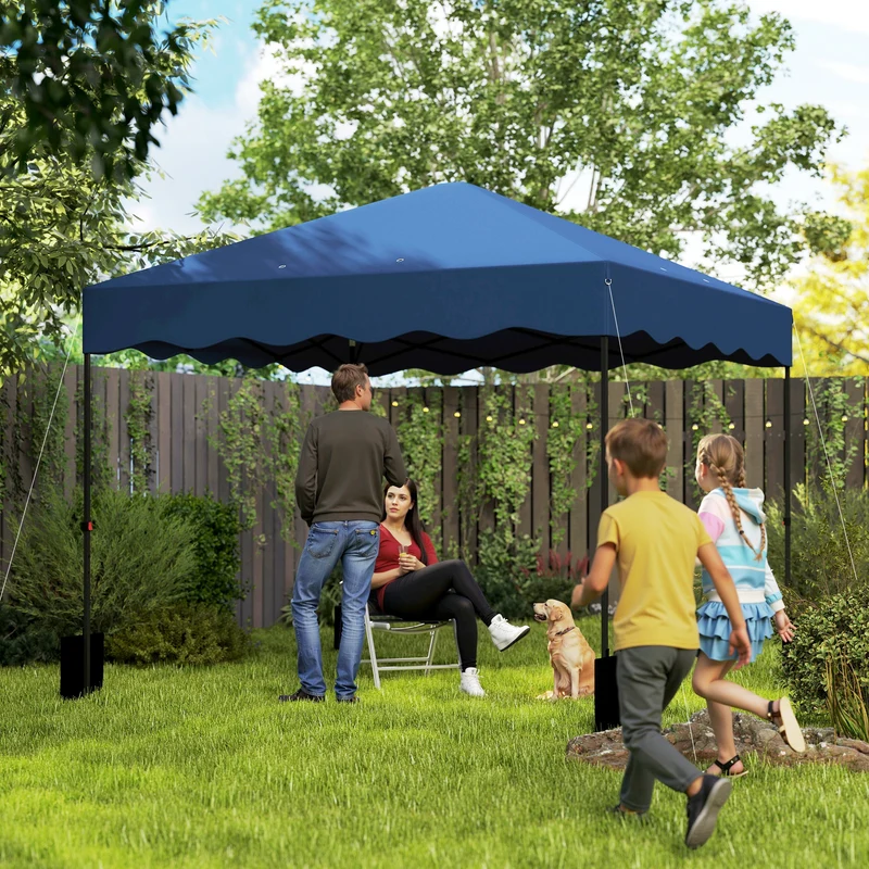 Outsunny Carpa Plegable Pop-up Gazebo 3x3 m Cenador Plegable con Protección UV 50+ Altura Ajustable Bolsa de Arena y Bolsa con Ruedas para Camping Fiestas Azul Oscuro