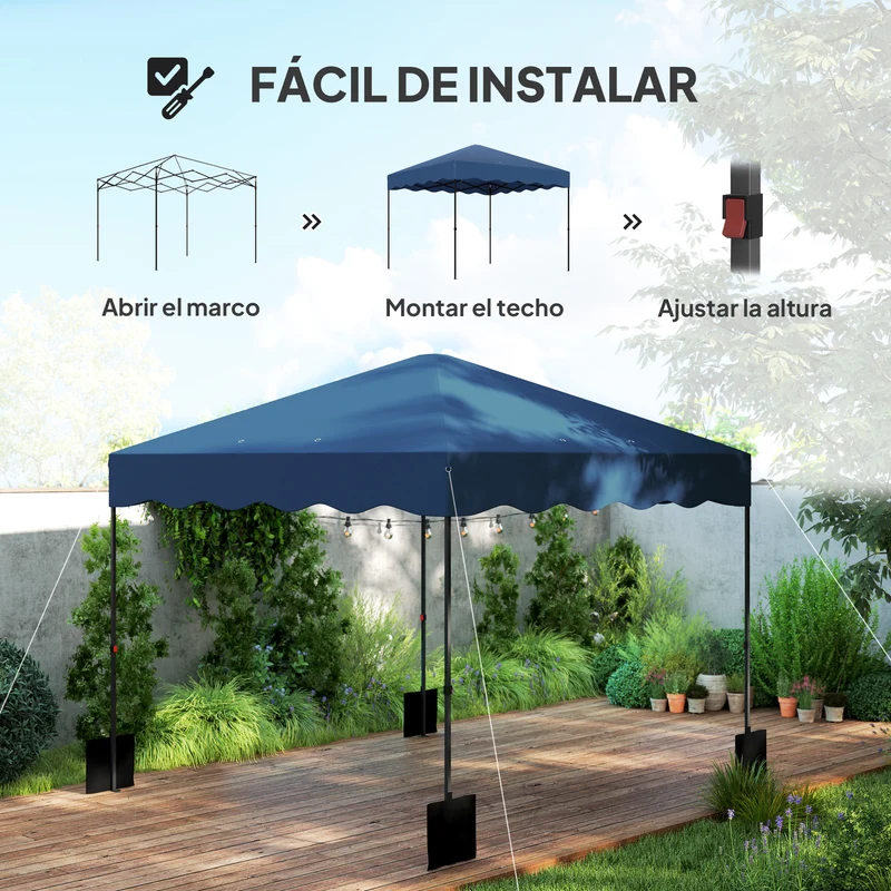 Outsunny Carpa Plegable Pop-up Gazebo 3x3 m Cenador Plegable con Protección UV 50+ Altura Ajustable Bolsa de Arena y Bolsa con Ruedas para Camping Fiestas Azul Oscuro