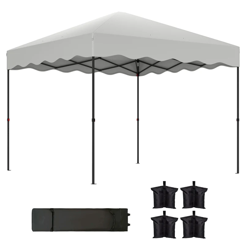 Outsunny Carpa Plegable Pop-up Gazebo 3x3 m Cenador Plegable con Protección UV 50+ Altura Ajustable Bolsa de Arena y Bolsa con Ruedas para Camping Fiestas Blanco