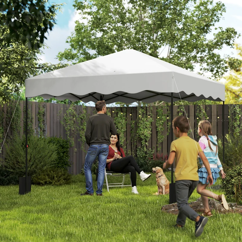 Outsunny Carpa Plegable Pop-up Gazebo 3x3 m Cenador Plegable con Protección UV 50+ Altura Ajustable Bolsa de Arena y Bolsa con Ruedas para Camping Fiestas Blanco