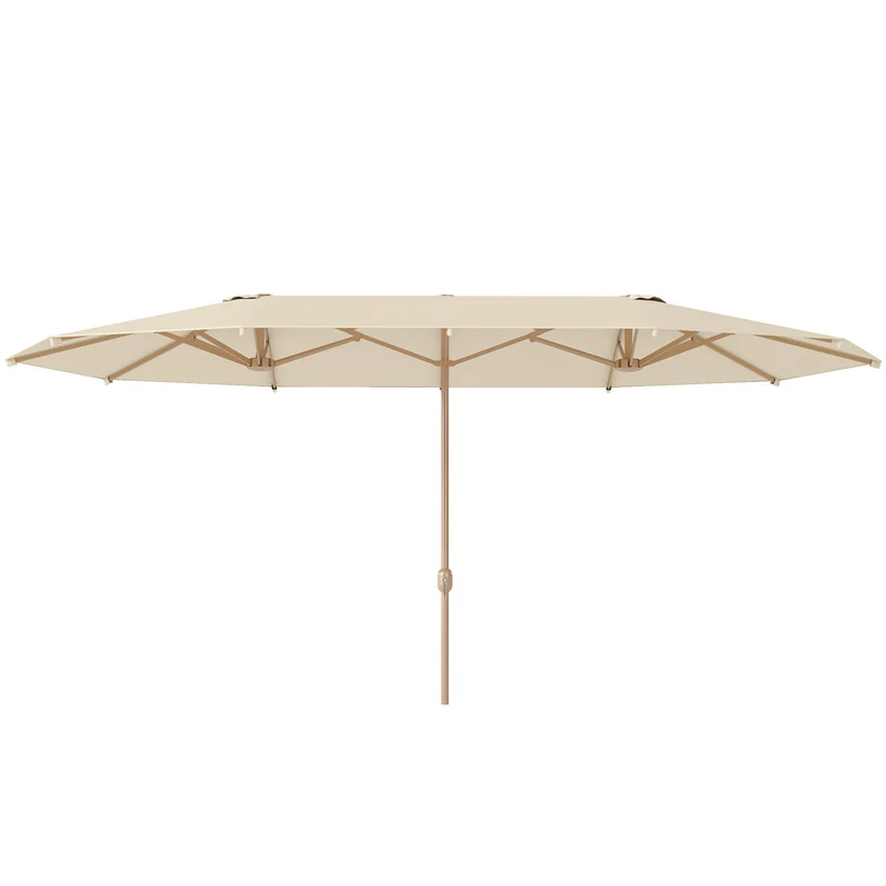 Outsunny Sombrilla Doble 4,55x2,65 m Sombrilla Terraza Exterior con Manivela Manual Resistente al Agua y Protección Solar Sombrilla Grande para Terraza Playa Piscina Crema