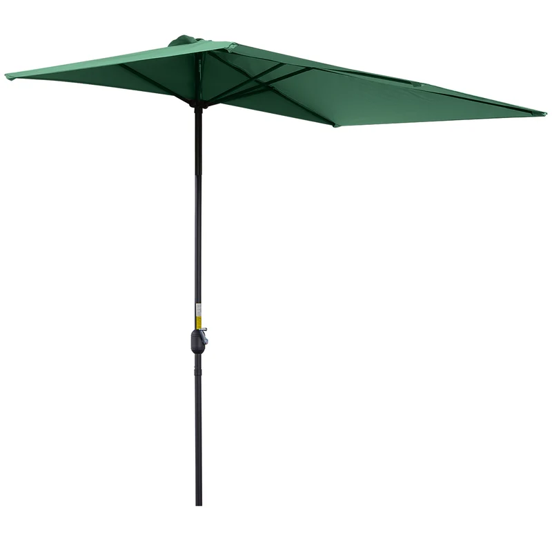 Outsunny Sombrilla Rectangular 230x130x245 cm Parasol para Pared Media Sombrilla con Manivela Protección UV 30+ Impermeable Sombrilla para Balcón Terraza Jardín Verde