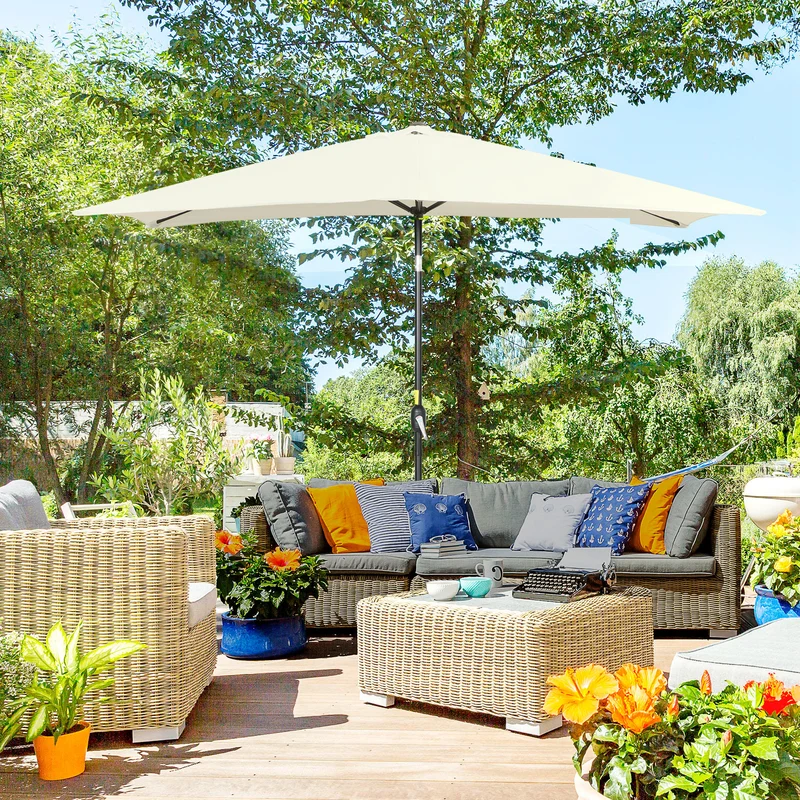 Outsunny Sombrilla de Terraza Exterior 195x295 cm Parasol de Terraza Exterior con Ángulo Ajustable Mástil de Aluminio y Anti-UV Sombrilla para Jardín Patio Crema