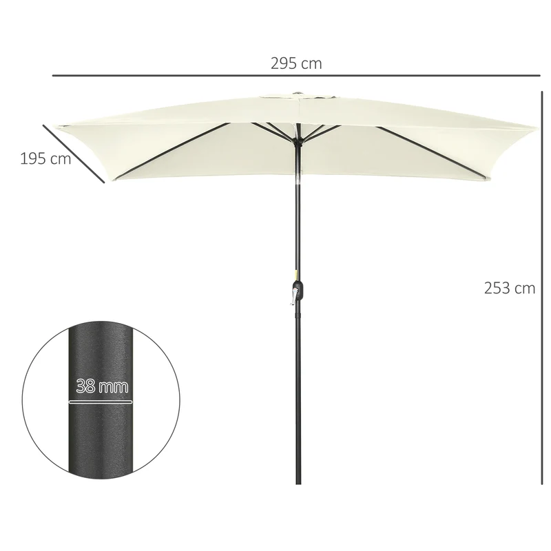 Outsunny Sombrilla de Terraza Exterior 195x295 cm Parasol de Terraza Exterior con Ángulo Ajustable Mástil de Aluminio y Anti-UV Sombrilla para Jardín Patio Crema