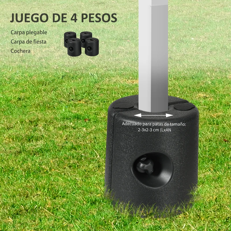 Outsunny Pack de 4 Pesos para Carpas Plegables Soportes Rellenables con 9,2 kg de Agua o 12 kg de Arena Pesos para Cenador con Perillas de Fijación Ø24x25,5 cm Negro