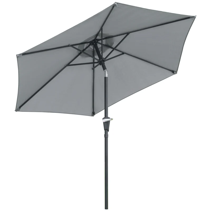 Outsunny Sombrilla Terraza Exterior Ø230 cm Sombrilla de Jardín con Ángulo Ajustable y Manivela Impermeable Parasol para Patio Terraza Gris