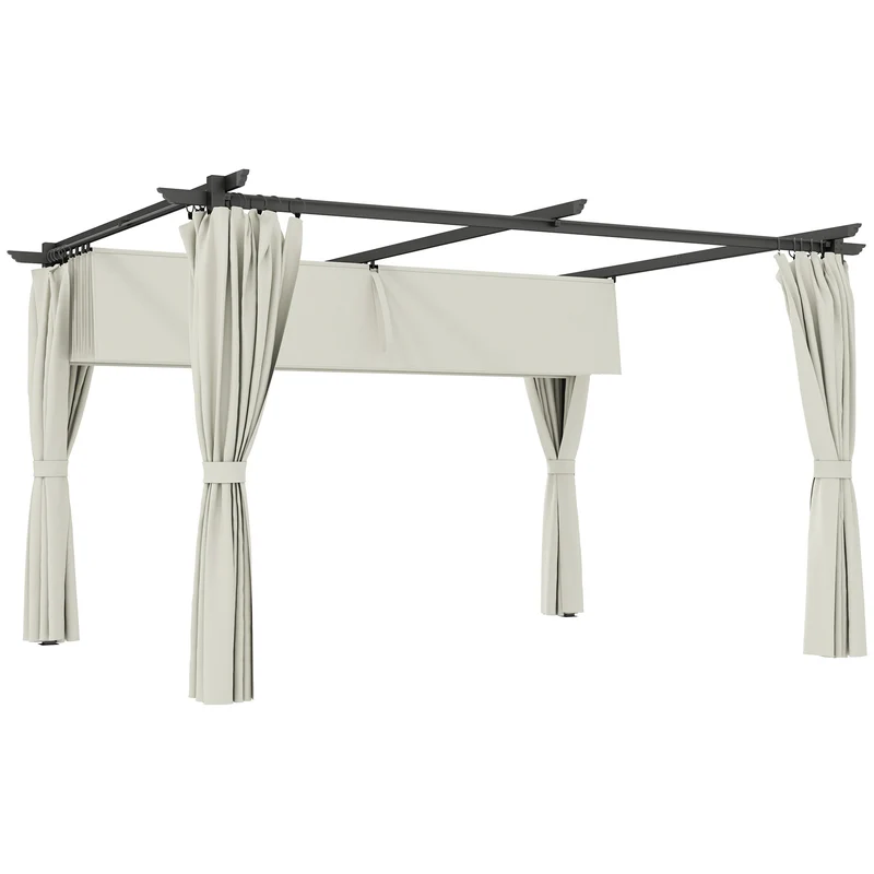 Outsunny Pérgola de Aluminio con Techo Retráctil Pérgola 4x3 m con Paredes Laterales Cenador con Tela de Poliéster Anti-UV Resistente al Agua Pabellón para Jardín Patio Terraza Crema