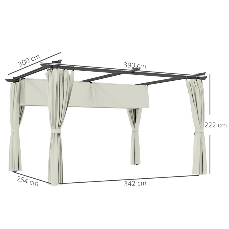 Outsunny Pérgola de Aluminio con Techo Retráctil Pérgola 4x3 m con Paredes Laterales Cenador con Tela de Poliéster Anti-UV Resistente al Agua Pabellón para Jardín Patio Terraza Crema