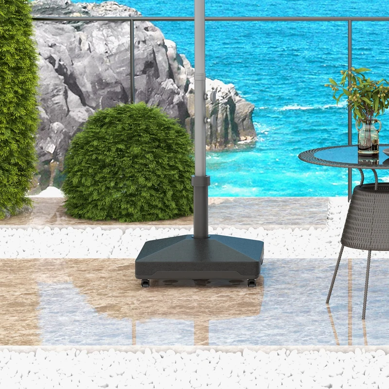 Outsunny Base para Sombrilla Cuadrada Soporte para Parasol con Ruedas Pie para Sombrilla con Rellenable con Agua 17kg o Arena 21kg para Jardín Terraza Negro