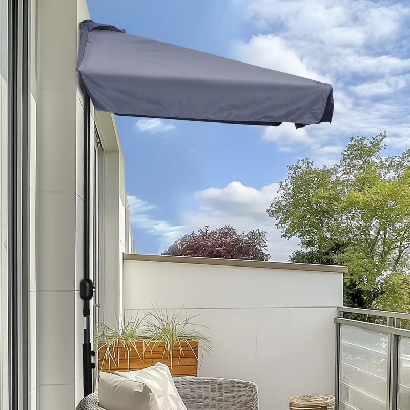 Outsunny Sombrilla Rectangular 230x130x249 cm Parasol para Pared Media Sombrilla con Manivela Protección UV Impermeable Sombrilla para Balcón Terraza Jardín Gris Oscuro