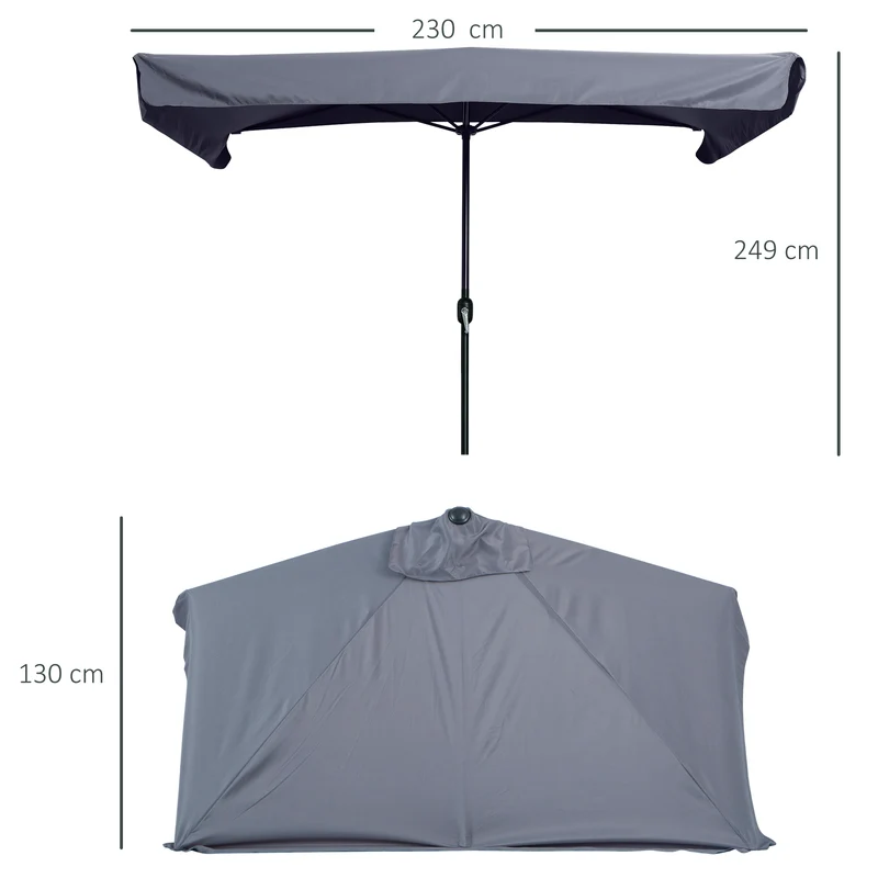 Outsunny Sombrilla Rectangular 230x130x249 cm Parasol para Pared Media Sombrilla con Manivela Protección UV Impermeable Sombrilla para Balcón Terraza Jardín Gris Oscuro