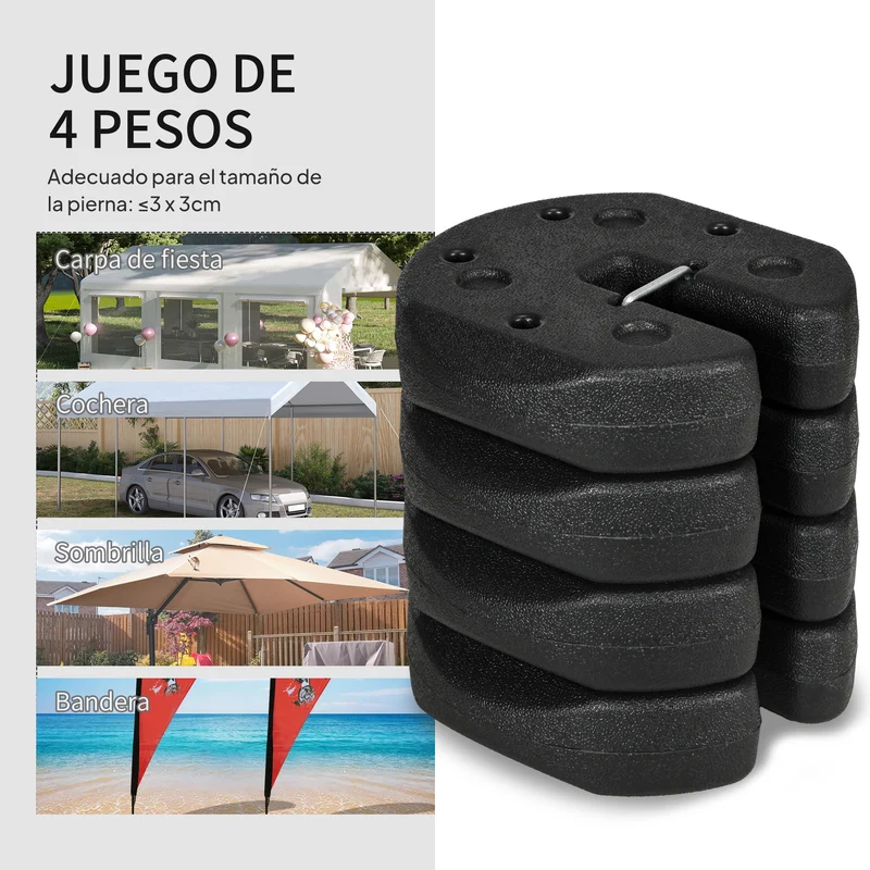 Outsunny Pack de 4 Pesos para Carpas Plegables Pesos para Cenador Rellenados con Cemento Bases para Toldo Pérgola Ø22x5,5 cm Negro
