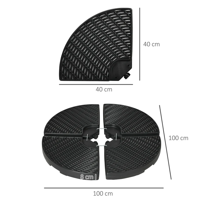 Outsunny Base para Sombrilla de 4 Piezas Soporte para Parasol Rellenable con Arena 68 kg o Agua 52 L para Jardín Patio Terraza Negro