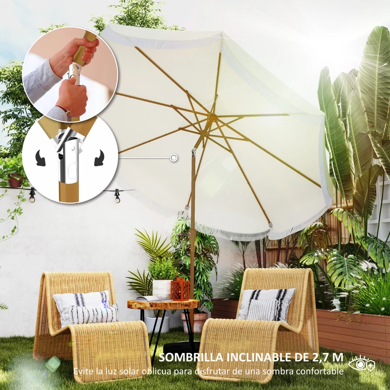 Outsunny Sombrilla Terraza Exterior Ø269 cm Sombrilla de Jardín con Ángulo Ajustable y Manivela Protección UV30+ Parasol para Patio Terraza Beige