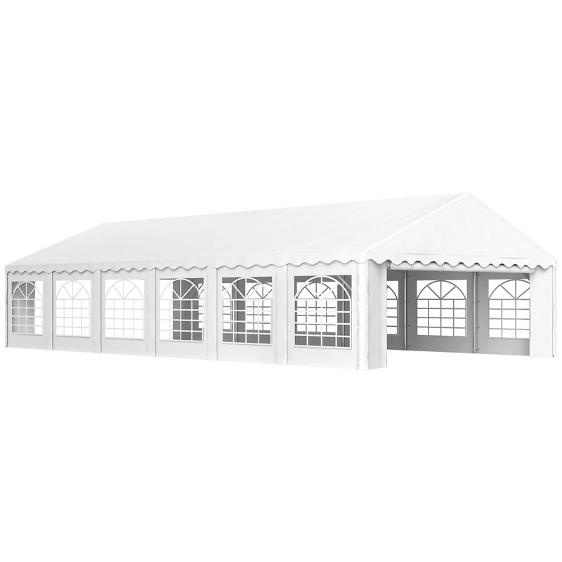 Outsunny Carpa para Fiesta 12x6 m Carpa de Jardín con 12 Paredes Laterales Desmontables y 12 Ventanas Impermeable Protección UV 30+ Cenador Gazabo para Boda Camping Blanco