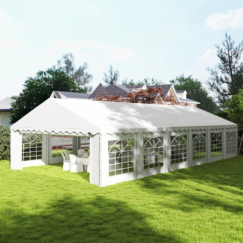 Outsunny Carpa para Fiesta 12x6 m Carpa de Jardín con 12 Paredes Laterales Desmontables y 12 Ventanas Impermeable Protección UV 30+ Cenador Gazabo para Boda Camping Blanco