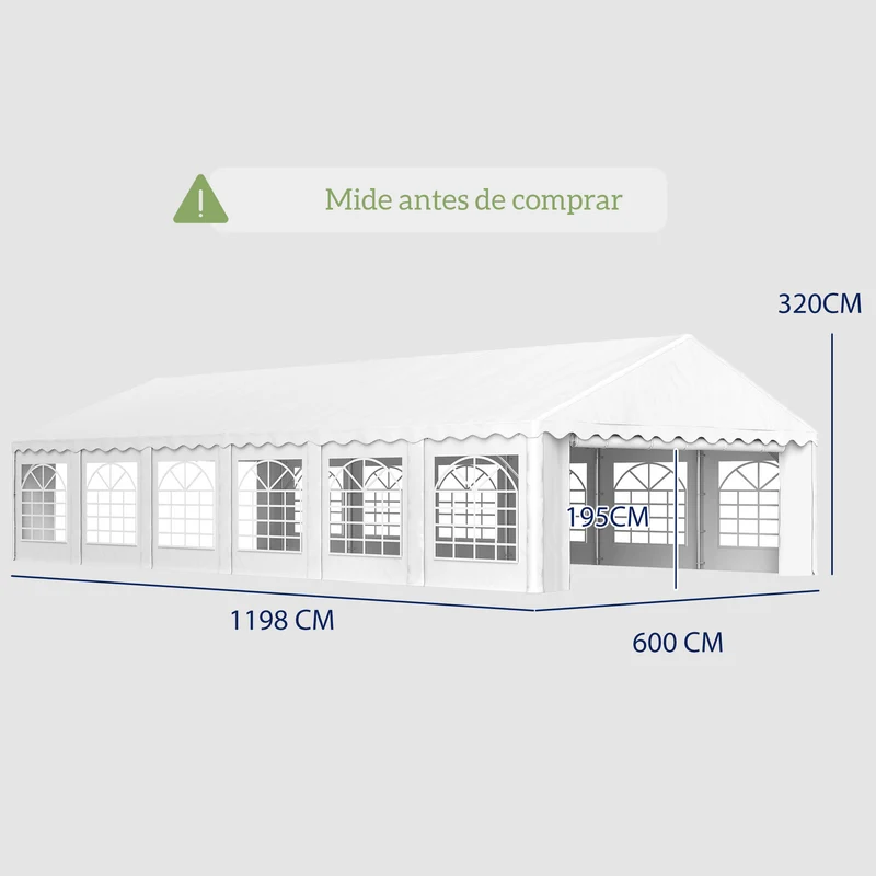 Outsunny Carpa para Fiesta 12x6 m Carpa de Jardín con 12 Paredes Laterales Desmontables y 12 Ventanas Impermeable Protección UV 30+ Cenador Gazabo para Boda Camping Blanco