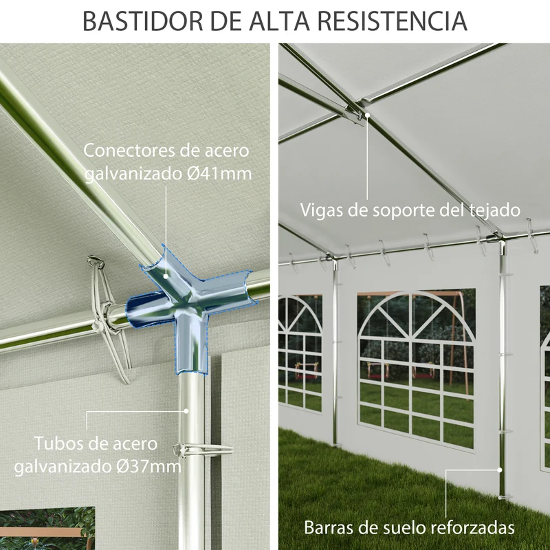 Outsunny Carpa para Fiesta 12x6 m Carpa de Jardín con 12 Paredes Laterales Desmontables y 12 Ventanas Impermeable Protección UV 30+ Cenador Gazabo para Boda Camping Blanco
