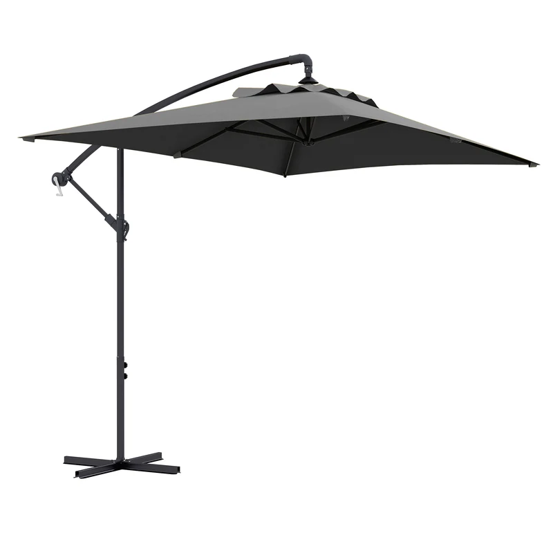 Outsunny Parasol Excéntrico 294x193 cm Sombrilla de Jardín con Base Cruzada y Manivela Impermeable Protección UV Sombrilla para Terraza Patio Gris Oscuro