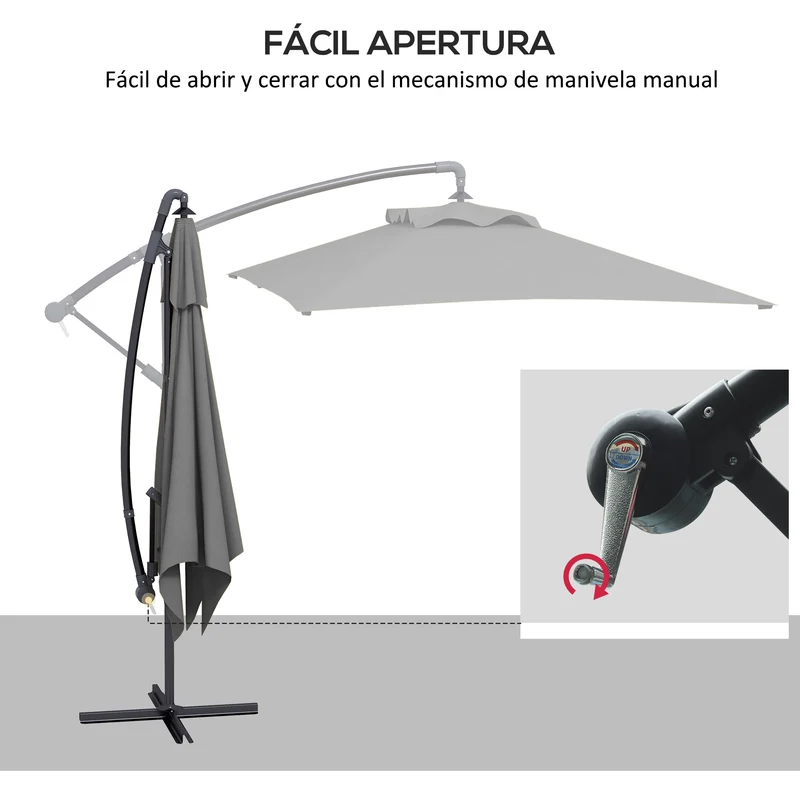 Outsunny Parasol Excéntrico 294x193 cm Sombrilla de Jardín con Base Cruzada y Manivela Impermeable Protección UV Sombrilla para Terraza Patio Gris Oscuro