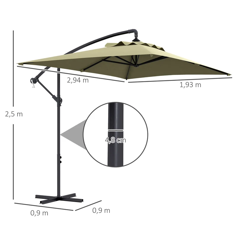 Outsunny Parasol Excéntrico 294x193 cm Sombrilla de Jardín con Base Cruzada y Manivela Impermeable Protección UV Sombrilla para Terraza Patio Beige