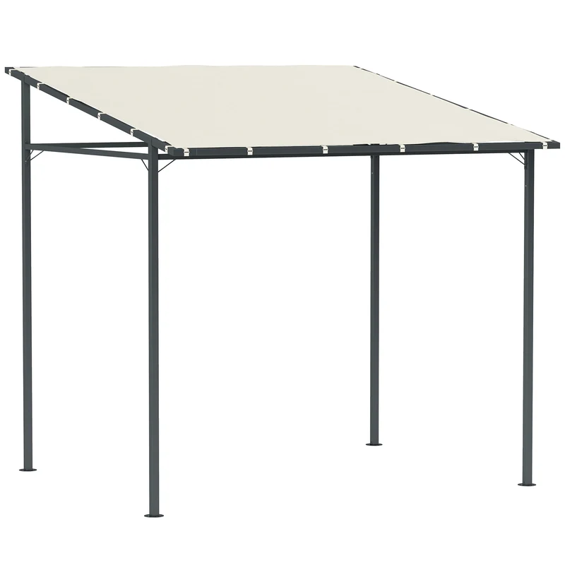 Outsunny Pérgola de Pared 2,4x2,4 m Cenador de Jardín con Techo Inclinado Protección UV 30+ Impermeable y Marco de Metal para Patio Terraza Balcón Crema