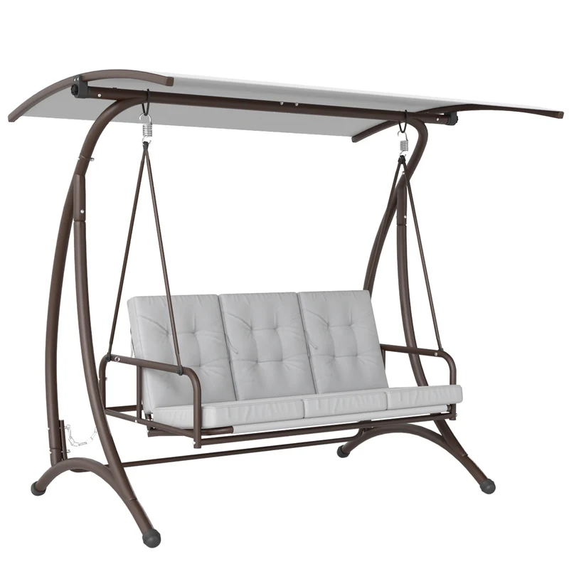 Outsunny Columpio de Jardín Exterior de 3 Plazas Balancín de Jardín Exterior Convertible en Cama con Toldo Ajustable Protección UPF30+ y Cojines Carga 330 kg 200x120x175 cm Gris Claro