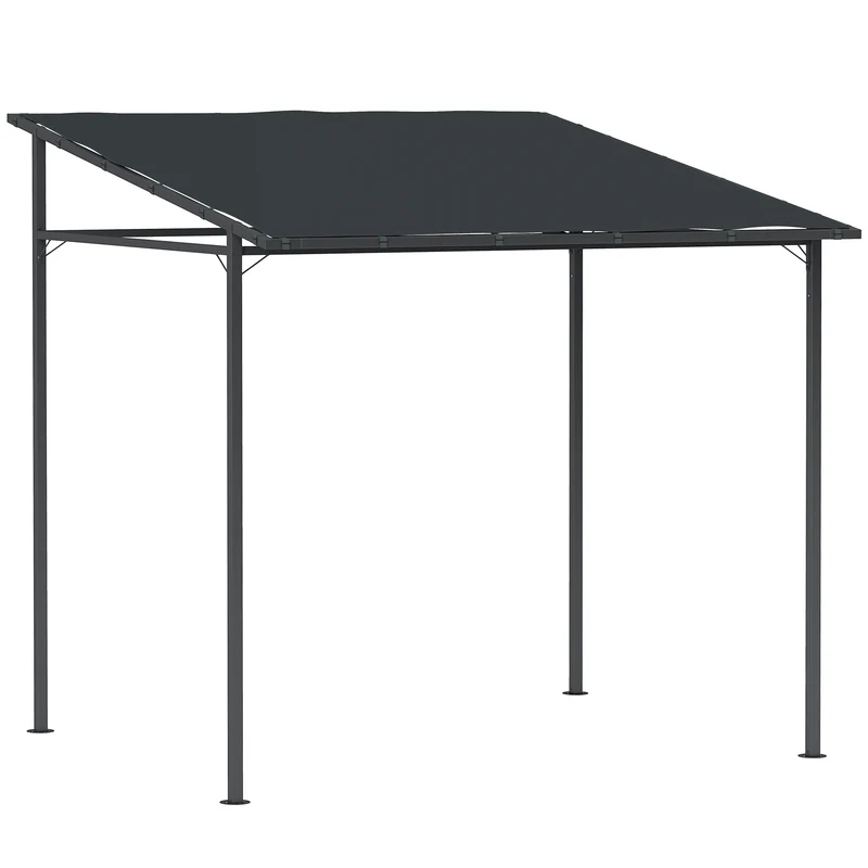 Outsunny Pérgola de Pared 2,4x2,4 m Cenador de Jardín con Techo Inclinado Protección UV 30+ Impermeable y Marco de Metal para Patio Terraza Balcón Gris Oscuro