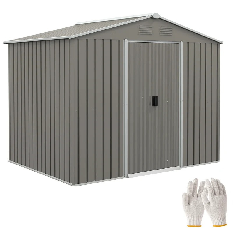 Outsunny Caseta de Jardín Exterior 3,6 m² 236x174x190 cm Cobertizo de Jardín Exterior con 2 Puertas Correderas Techo Inclinado y 4 Ventanas para Patio Terraza Gris Claro