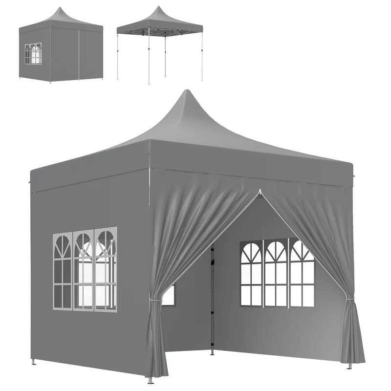 Outsunny Carpa Plegable Pop-up Gazebo 3x3 m Cenador Plegable con 4 Paredes Laterales Anti-UV Altura Ajustable Marco Metálico Robusta y Bolsa de Transporte para Camping Fiestas Gris