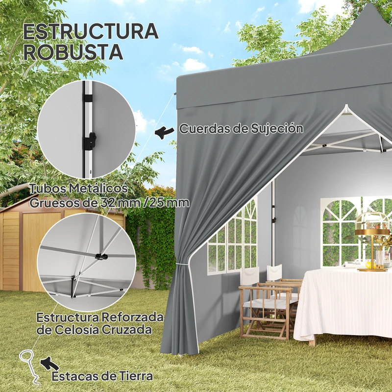 Outsunny Carpa Plegable Pop-up Gazebo 3x3 m Cenador Plegable con 4 Paredes Laterales Anti-UV Altura Ajustable Marco Metálico Robusta y Bolsa de Transporte para Camping Fiestas Gris
