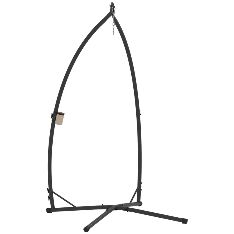 Outsunny Soporte para Silla Colgante de Huevos Altura 215 cm con Estructura de Acero Base Estable y Portavaso Soporte para Silla Columpio para Patio Jardín Balcón Carga 150 kg Negro