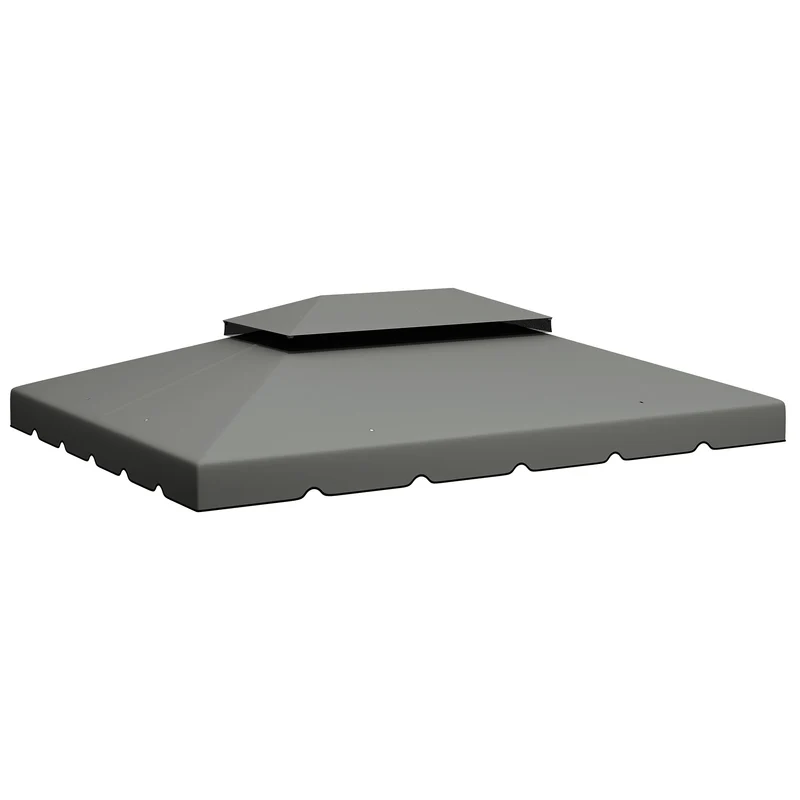 Outsunny Techo de Repuesto para Cenador 4x3 m Cubierta de Repuesto con Techo Doble con 8 Orificios de Drenaje Toldo de Recambio para Pabellón Gazebo Gris Claro