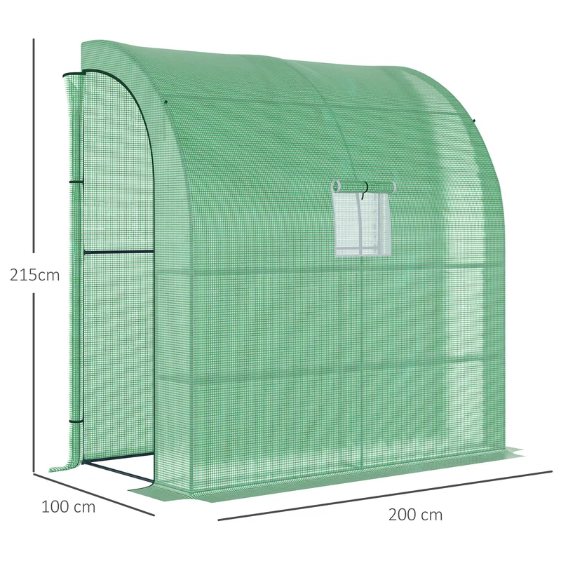Outsunny Invernadero Pequeño de Pared Invernadero de Exterior con Ventanas Estantes de 3 Niveles y Marco de Acero Invernadero para Cultivar Plantas Flores 200x100x215 cm Verde