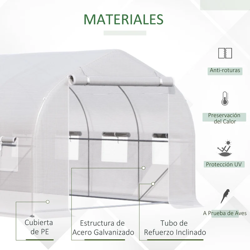 Outsunny Invernadero de Exterior 4x2x2 m Invernadero de Túnel con 8 Ventanas de Malla y Puerta Invernadero de Huerto para Patio Jardín Verde