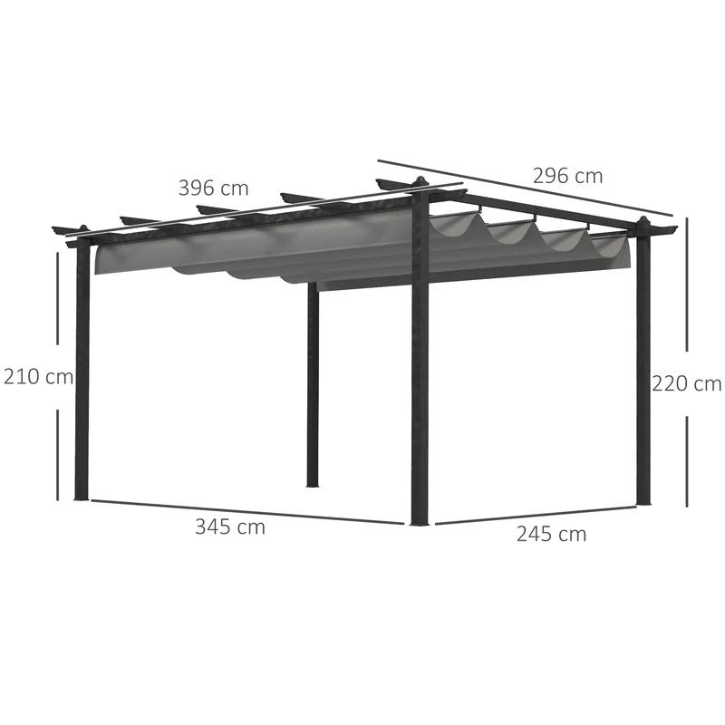 Outsunny Pérgola con Techo Retráctil Pérgola de Aluminio 4x3 m Cenador con Tela de Poliéster Resistente al Agua Pabellón para Jardín Patio Terraza Exterior Gris