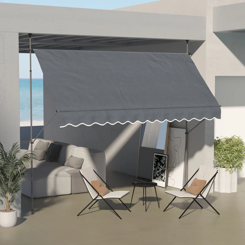Outsunny Toldo Manual Retráctil 3,5x1,2 m Toldo Exterior Terraza Enrollable Altura Ajustable con Manivela 210-300 cm Sin Taladro Protección UV30+ para Balcón Jardín Gris Oscuro