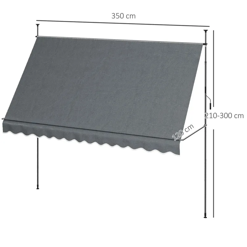 Outsunny Toldo Manual Retráctil 3,5x1,2 m Toldo Exterior Terraza Enrollable Altura Ajustable con Manivela 210-300 cm Sin Taladro Protección UV30+ para Balcón Jardín Gris Oscuro