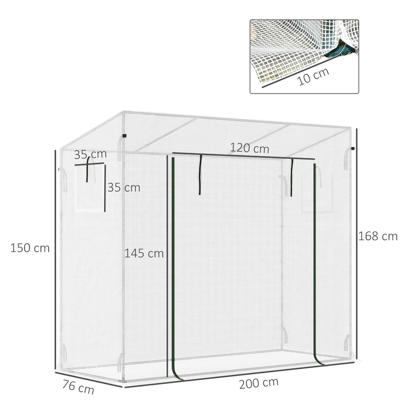 Outsunny Invernadero Pequeño Invernadero de Exterior con Ventanas y Marco de Acero Invernadero para Cultivar Tomates Plantas Flores 200x76x168 cm Blanco