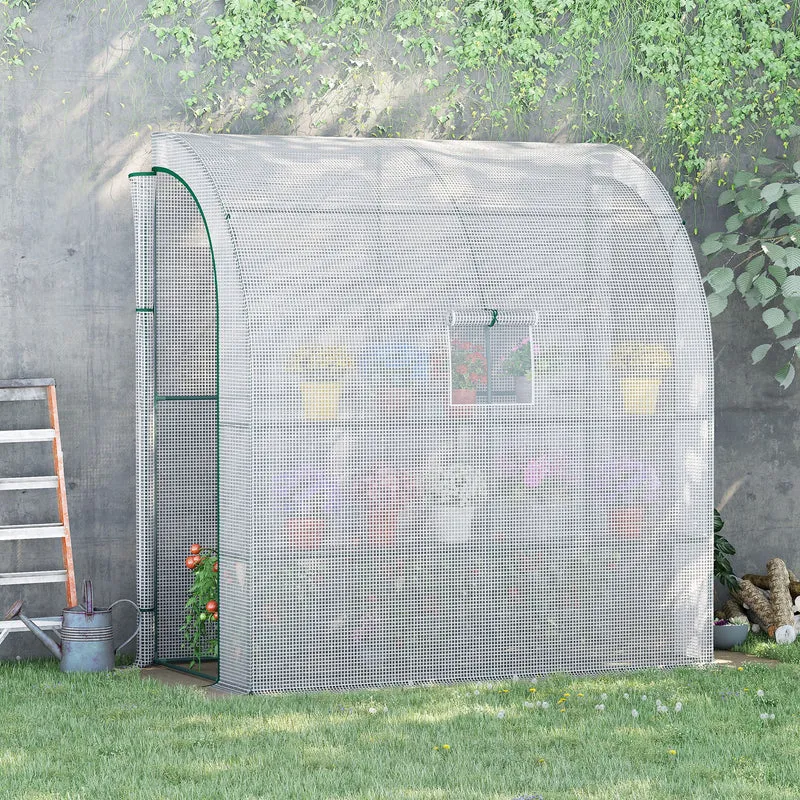 Outsunny Invernadero Pequeño de Pared Invernadero de Exterior con Ventanas Estantes de 3 Niveles y Marco de Acero Invernadero para Cultivar Plantas Flores 200x100x215 cm Blanco