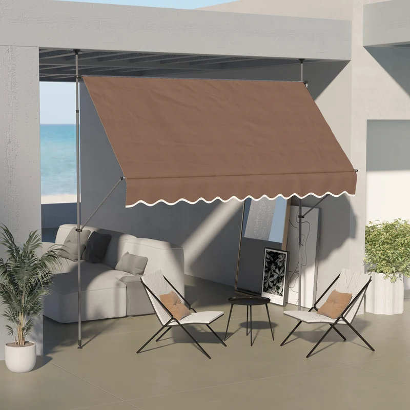 Outsunny Toldo Manual Retráctil 3x1,2 m Toldo Exterior Terraza Enrollable Altura Ajustable con Manivela 210-300 cm Sin Taladro Protección UV30+ para Balcón Jardín Café