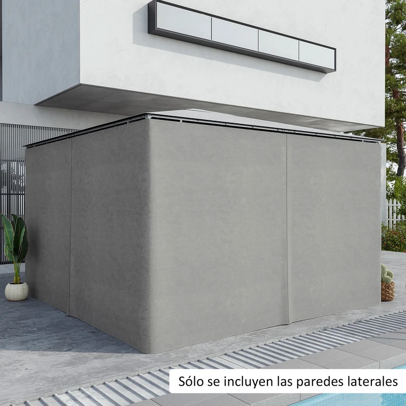Outsunny 4 Paredes Laterales para Cenador 3,5x2 m Laterales de Carpa con Ganchos Cortinas sin Ventanas Reemplazo Lateral para Carpa de Jardín Exterior Fiesta Gris Claro