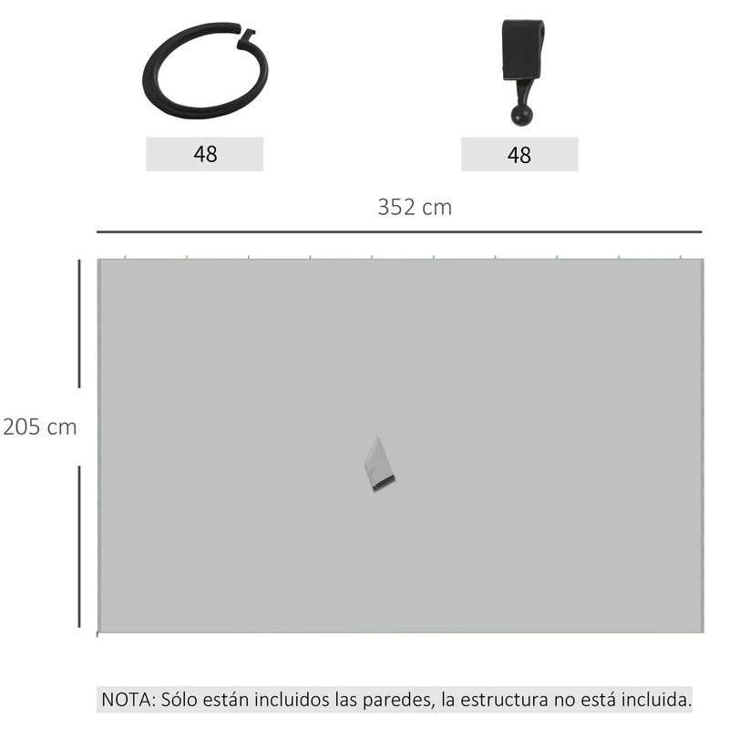 Outsunny 4 Paredes Laterales para Cenador 3,5x2 m Laterales de Carpa con Ganchos Cortinas sin Ventanas Reemplazo Lateral para Carpa de Jardín Exterior Fiesta Gris Claro