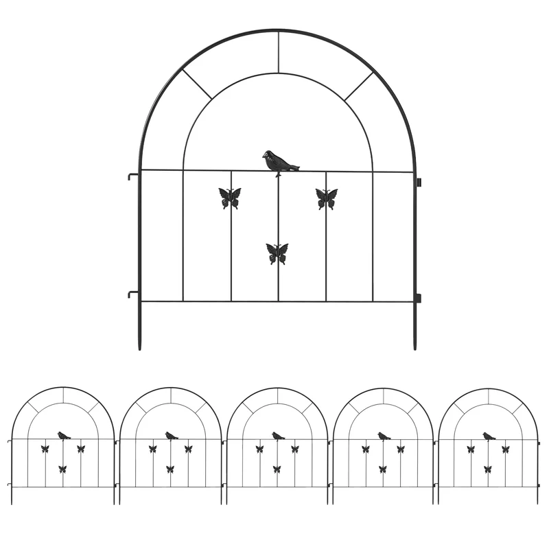 Outsunny Vallas para Jardín Metalicas 300x70 cm Set de 5 Vallas Decorativas para Jardín de Acero Combinación Libre Barrera para Animales para Terraza Patio Césped Negro